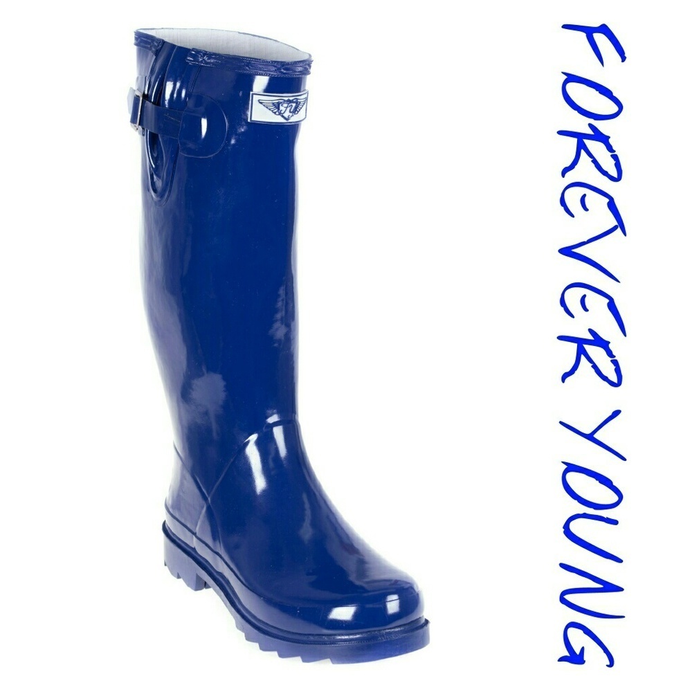 Women's Rain Boots, Rubber Tall Rain Boots, RB-3106, Navy Blue, Size 6